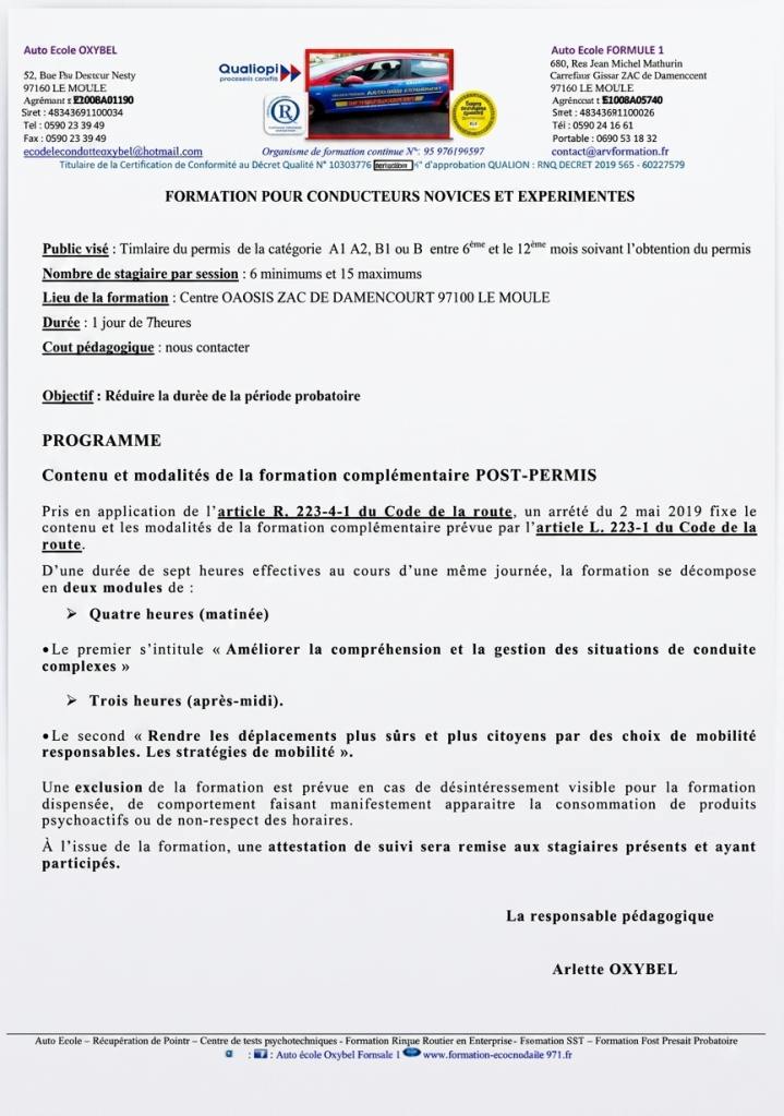 Programme de formation post-permis Guadeloupe
