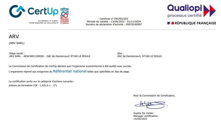 Certification de Certup Guadeloupe