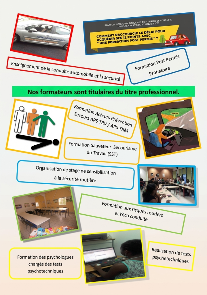 Affiche des services de formation à la conduite et sécurité Guadeloupe