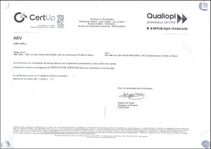 Certification de Certup Guadeloupe